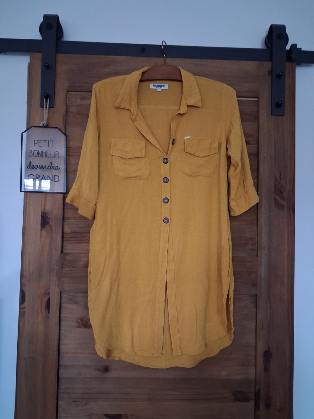 Fiorucci Mustard Blouse, Button-Front Shirt Tunic, S